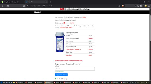MaleMD checkout page showing MaleMD discount code box | Screenshot taken by SimplyCodes community member on Sep 3, 2025