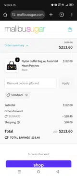 SUGAR20 coupon verification screenshot