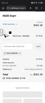 welcome300 coupon verification screenshot