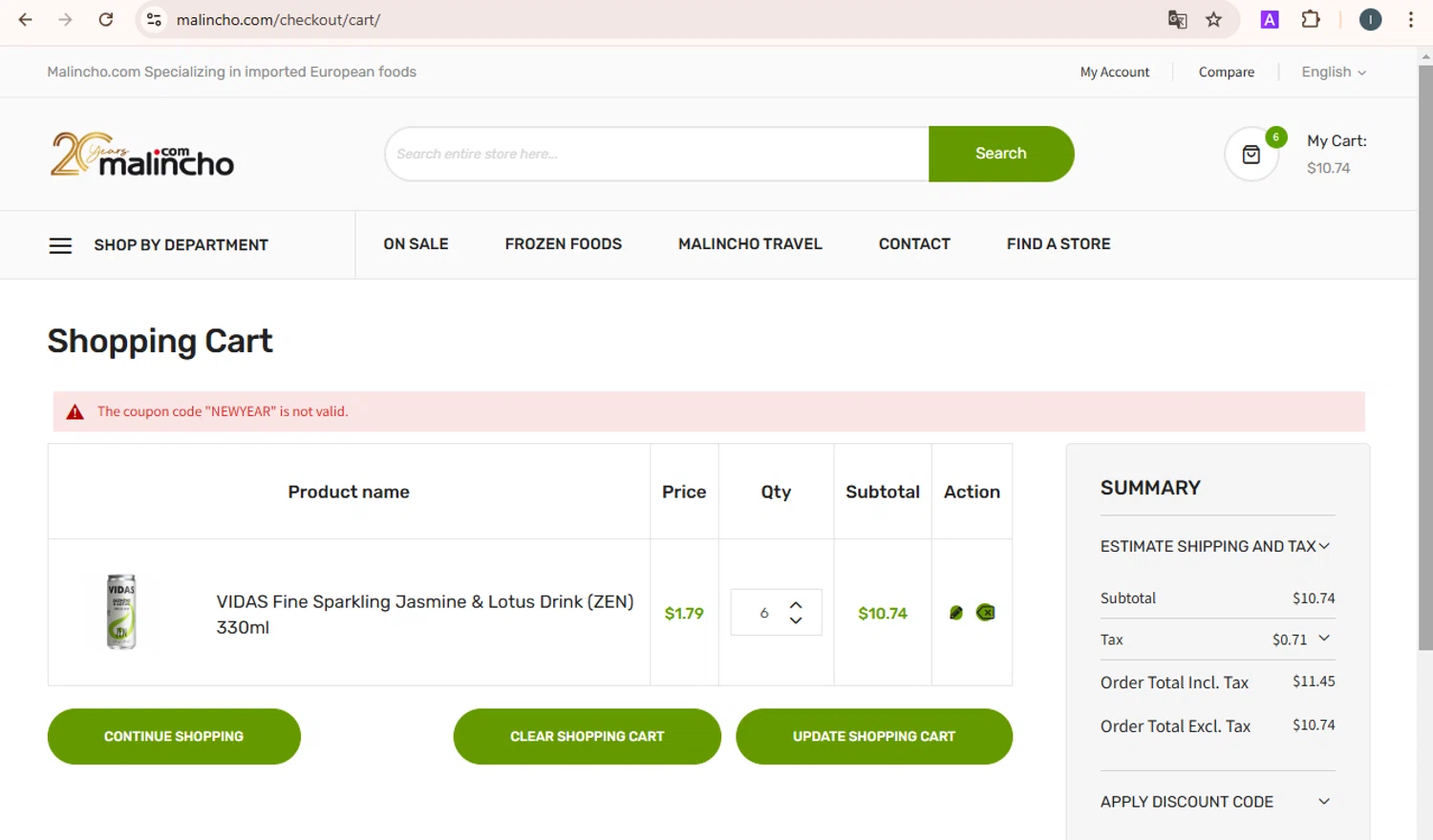 Malincho discount code screenshot showing code NEWYEAR applied at Malincho checkout page. Uploaded by SimplyCodes community member ExtraordinaryScout5722 on Mar 10, 2025