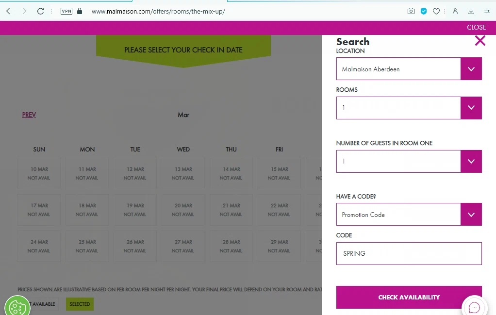 Malmaison checkout page showing Malmaison discount code box | Screenshot taken by SimplyCodes community member on Jul 6, 2023