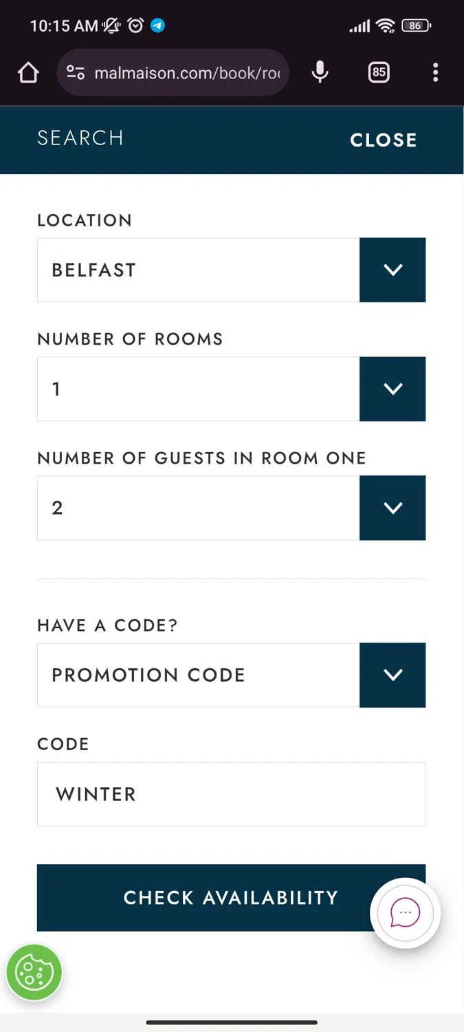 Malmaison discount code screenshot showing code WINTER applied at Malmaison checkout page. Uploaded by SimplyCodes community member Dejadepicharme on Mar 7, 2025