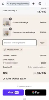 Kaleblossom coupon verification screenshot