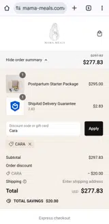 Cara coupon verification screenshot