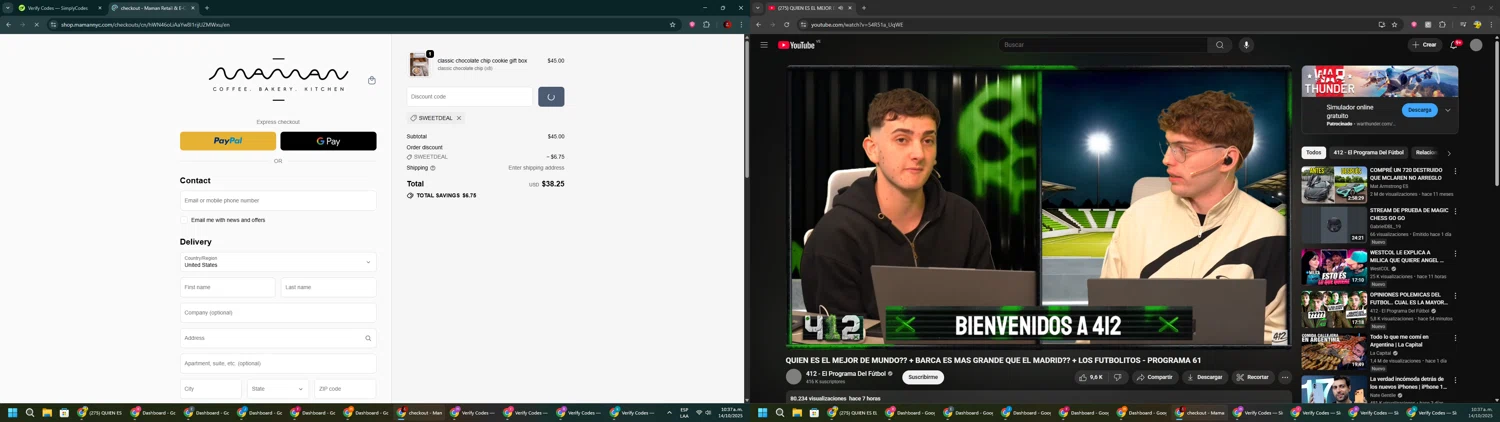 Maman promo code screenshot showing code SWEETDEAL applied at Maman checkout page. Uploaded by SimplyCodes community member BrilliantSaver7516 on Oct 14, 2025