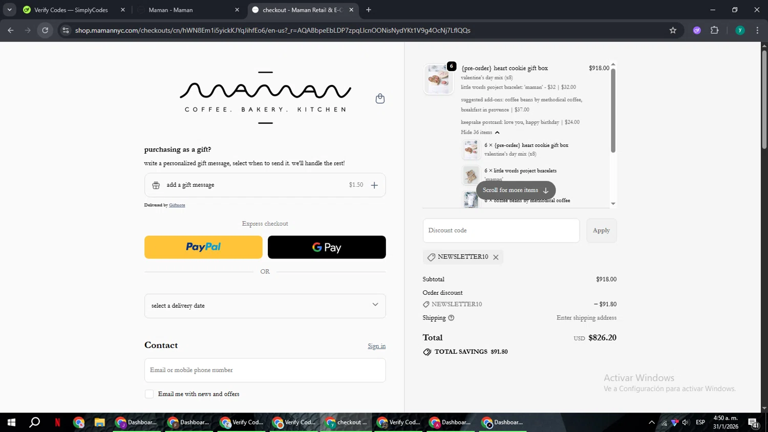 Maman checkout page showing Maman promo code box | Screenshot taken by SimplyCodes community member on Jan 31, 2026