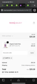 Mama's Select coupon verification screenshot