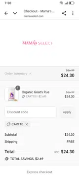 Mama's Select coupon verification screenshot