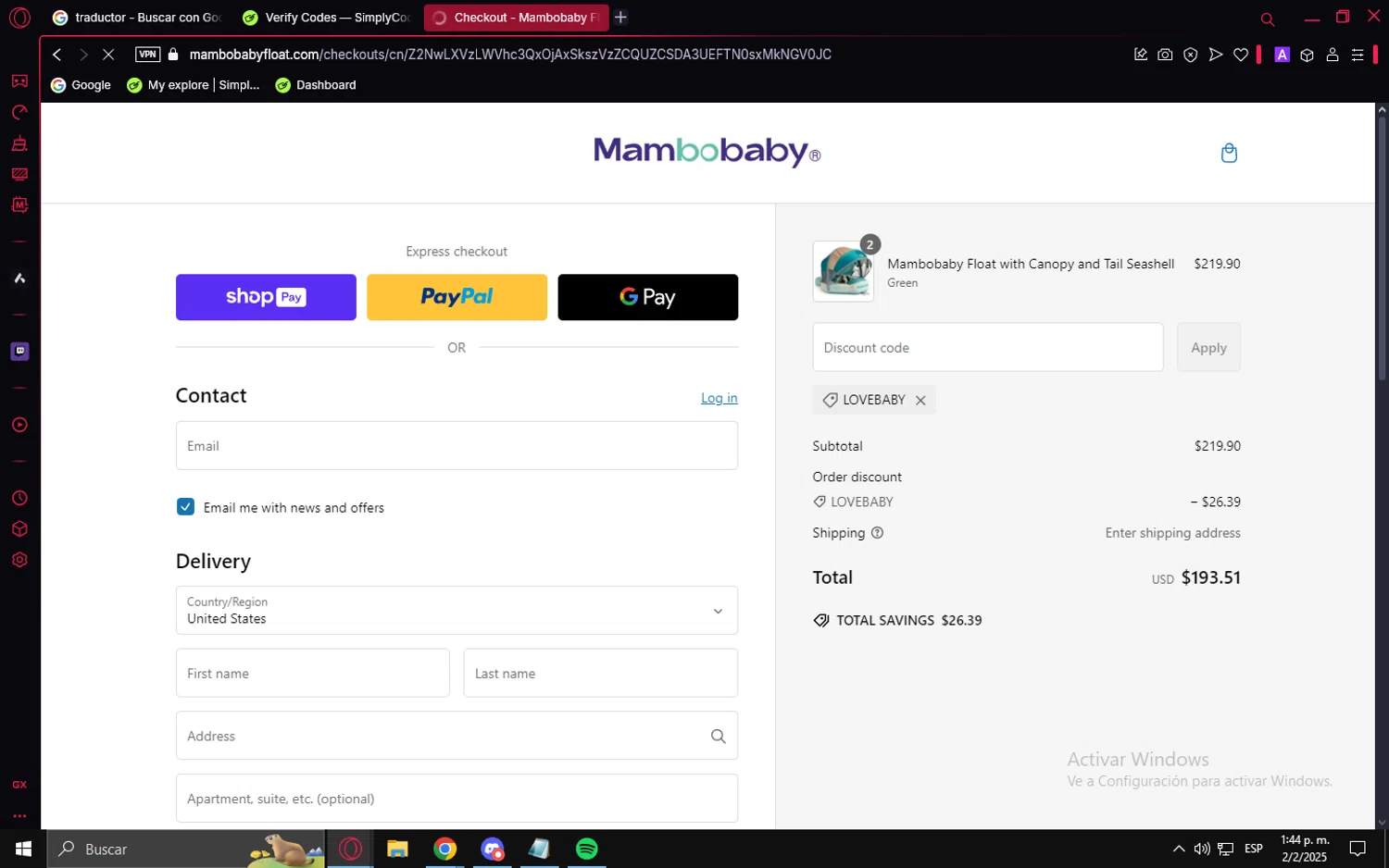 Mambobaby discount code screenshot showing code lovebaby applied at Mambobaby checkout page. Uploaded by SimplyCodes community member LuckyVoyager5522 on Feb 2, 2025