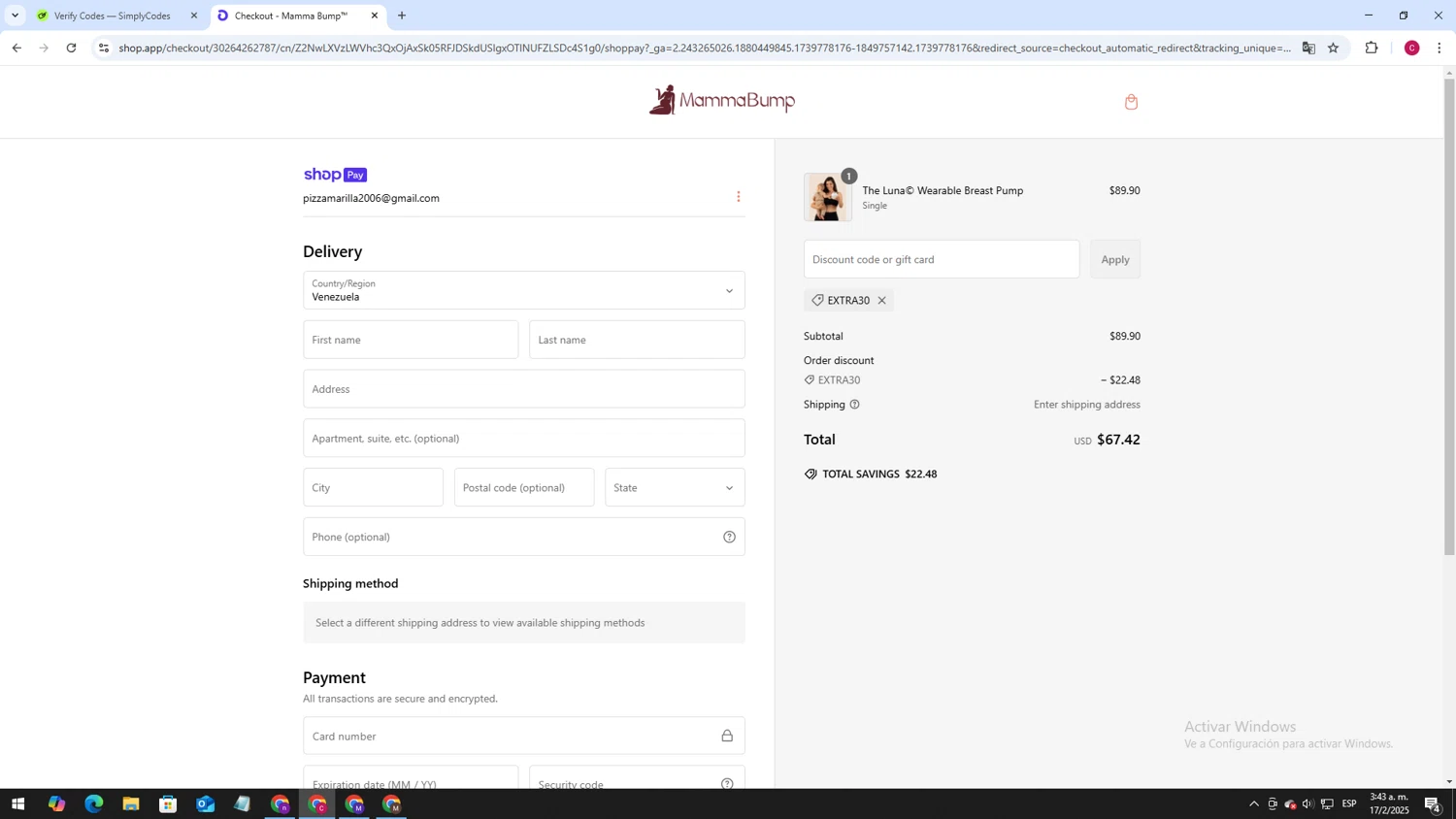 Mamma Bump discount code screenshot showing code EXTRA30 applied at Mamma Bump checkout page. Uploaded by SimplyCodes community member TOROREX250 on Feb 17, 2025