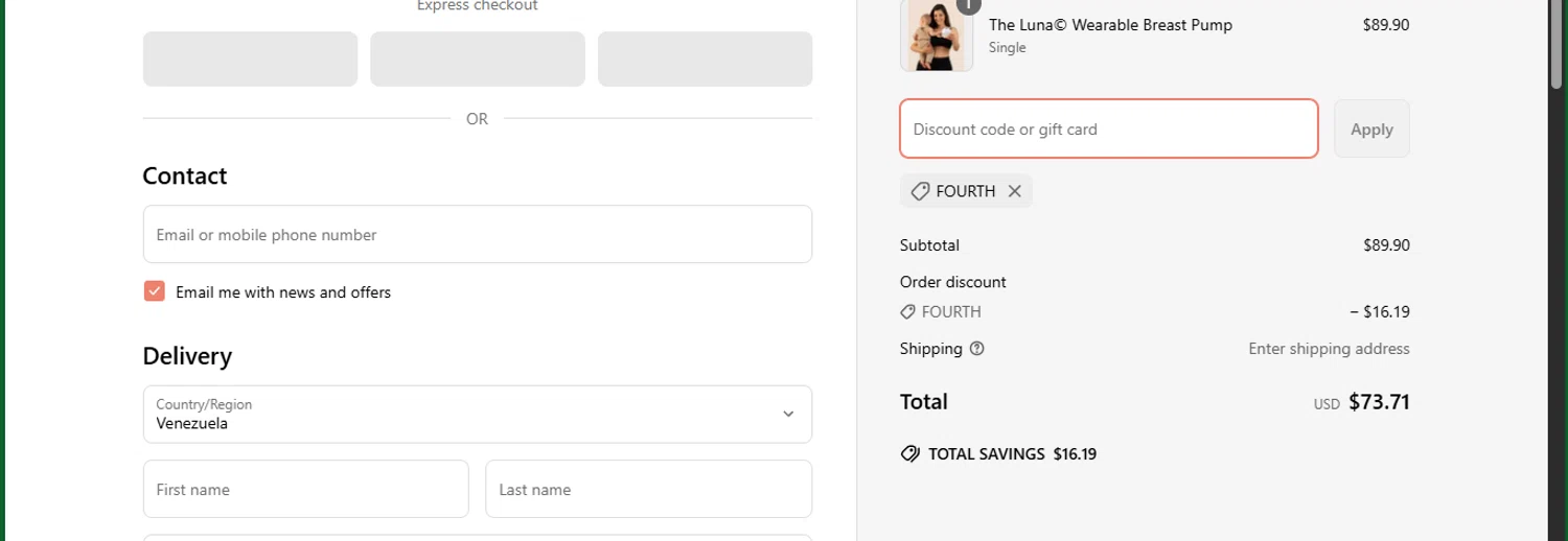 Mamma Bump discount code screenshot showing code FOURTH applied at Mamma Bump checkout page. Uploaded by SimplyCodes community member chepipro on Apr 16, 2025