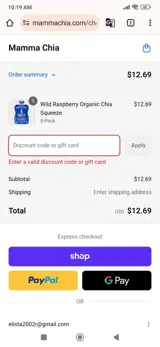 Mamma Chia coupon verification screenshot