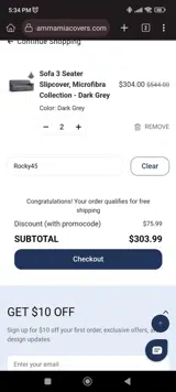 ROCKY45 coupon verification screenshot