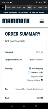 OVERLAND20 coupon verification screenshot