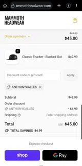 Mammoth Headwear coupon verification screenshot