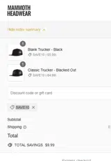 Mammoth Headwear coupon verification screenshot