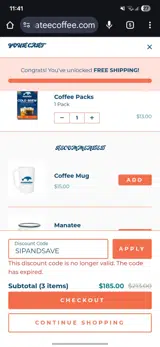 Manatee Gourmet Coffee coupon verification screenshot