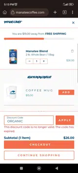 Manatee Gourmet Coffee coupon verification screenshot