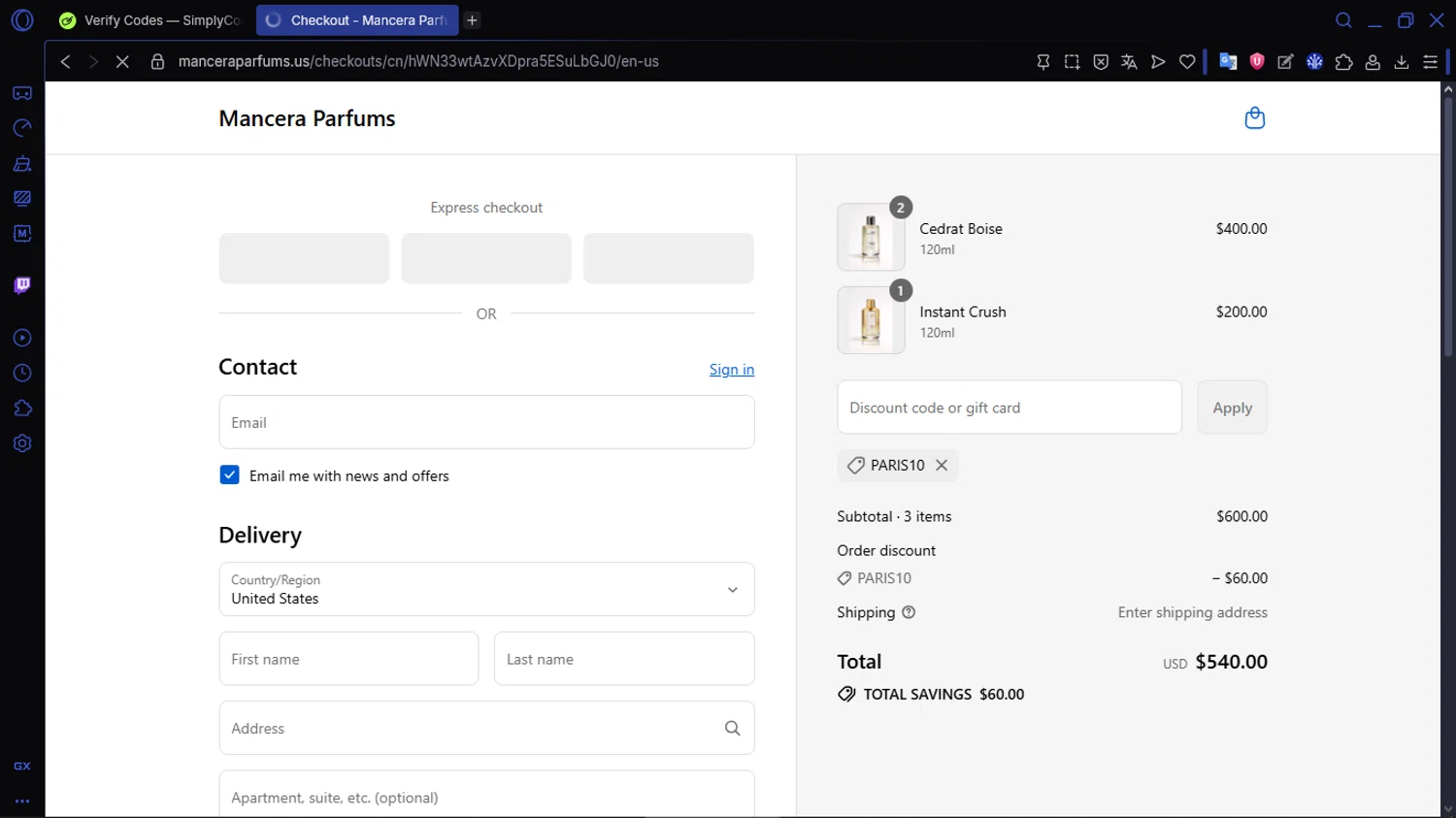Mancera checkout page showing Mancera promo code box | Screenshot taken by SimplyCodes community member on Sep 17, 2025