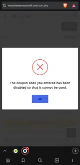 Manchester Music Mill coupon verification screenshot