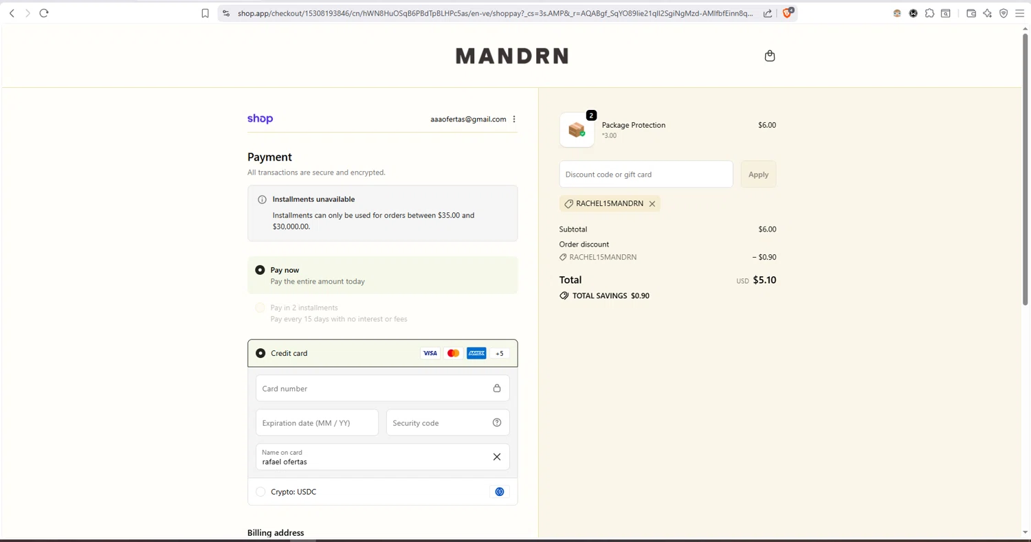 Mandrn checkout page showing Mandrn discount code box | Screenshot taken by SimplyCodes community member on Feb 1, 2026