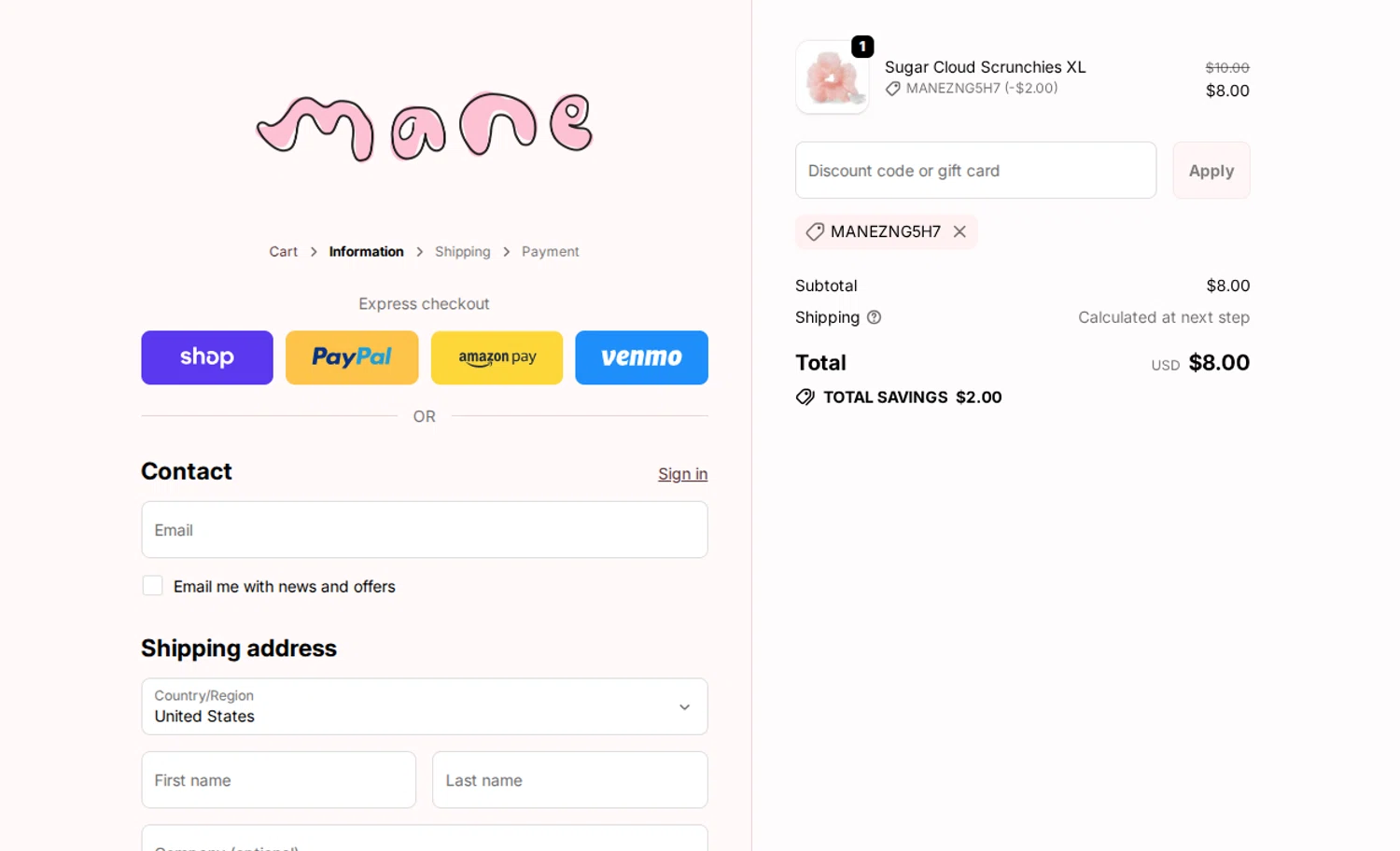 Mane Addicts promo code screenshot showing code MANEZng5H7 applied at Mane Addicts checkout page. Uploaded by SimplyCodes community member ThriftyShopper3669 on Nov 20, 2025