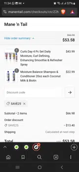 Save25 coupon verification screenshot