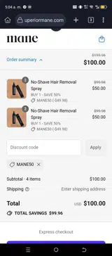 MANE50 coupon verification screenshot