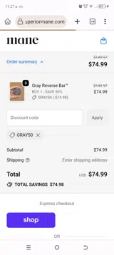 GRAY50 coupon verification screenshot