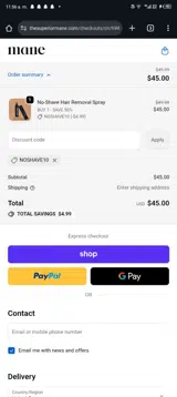 NOSHAVE10 coupon verification screenshot