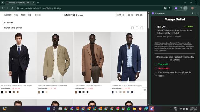 Mango Outlet checkout page showing Mango Outlet promo code box | Screenshot taken by SimplyCodes community member on Aug 26, 2025