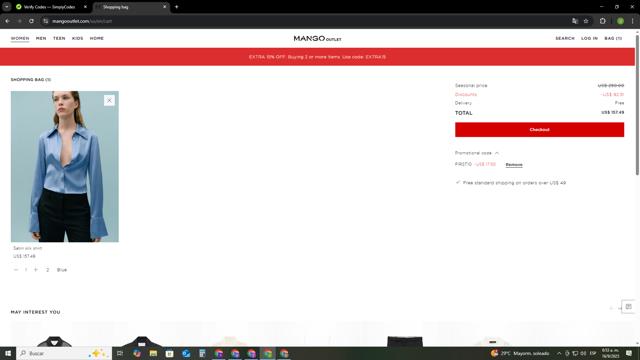 Mango Outlet checkout page showing Mango Outlet promo code box | Screenshot taken by SimplyCodes community member on Sep 16, 2025