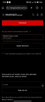 Mango Outlet coupon verification screenshot