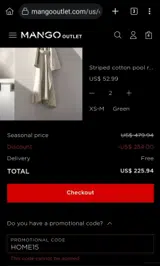Mango Outlet coupon verification screenshot