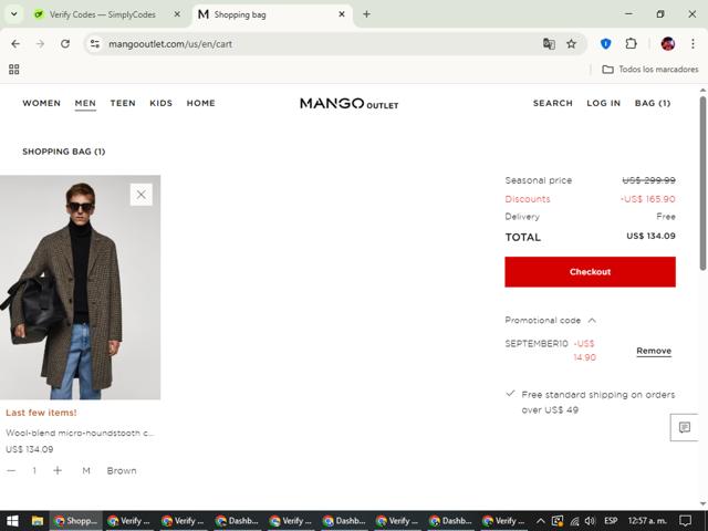 Mango Outlet checkout page showing Mango Outlet promo code box | Screenshot taken by SimplyCodes community member on Sep 10, 2025