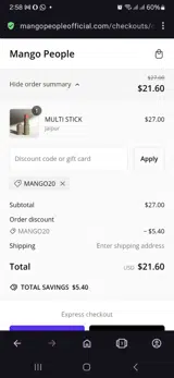 Mango People coupon verification screenshot