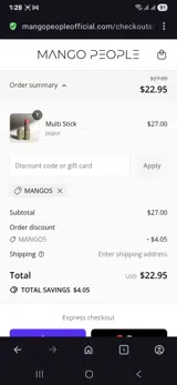 Mango People coupon verification screenshot