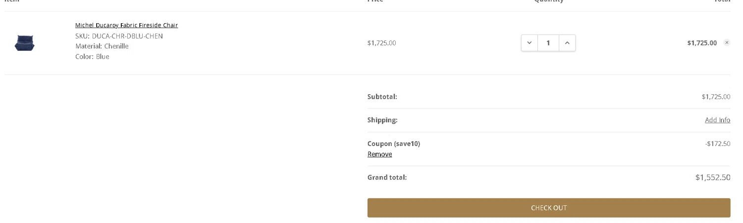 Manhattan Home Design coupon code screenshot showing code SAVE10 applied at Manhattan Home Design checkout page. Uploaded by SimplyCodes community member Netheryno on Jun 7, 2025