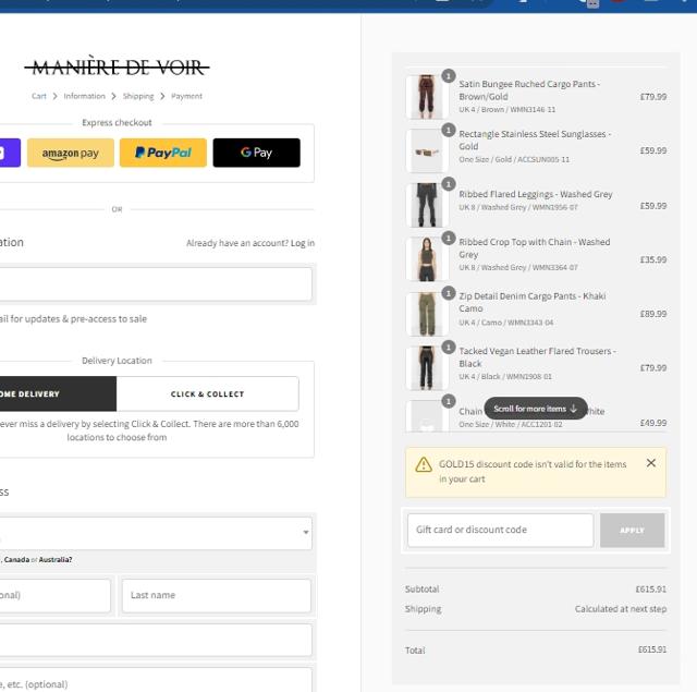 Maniere De Voir checkout page showing Maniere De Voir discount code box | Screenshot taken by SimplyCodes community member on Feb 23, 2023
