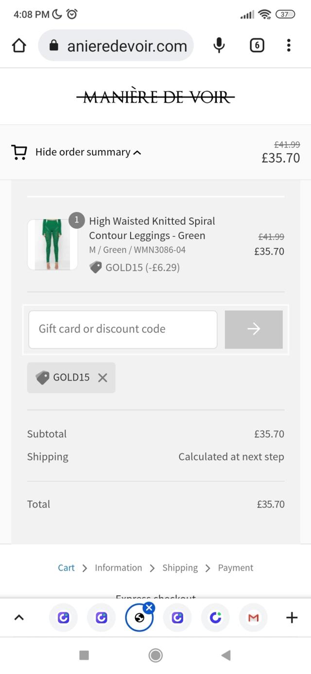 Maniere De Voir checkout page showing Maniere De Voir discount code box | Screenshot taken by SimplyCodes community member on Jan 7, 2023