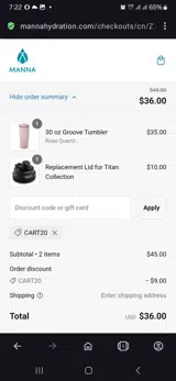 Cart20 coupon verification screenshot
