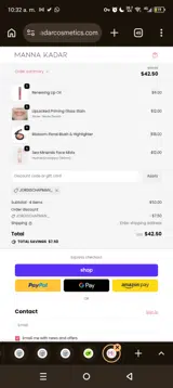 Manna Kadar Cosmetics coupon verification screenshot