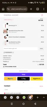Manna Kadar Cosmetics coupon verification screenshot
