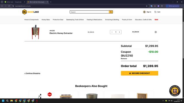 Mann Lake checkout page showing Mann Lake coupon code box | Screenshot taken by SimplyCodes community member on Aug 25, 2025