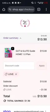 LOVE coupon verification screenshot
