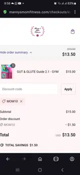 Mom10 coupon verification screenshot