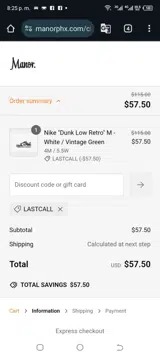 Manor Phoenix coupon verification screenshot