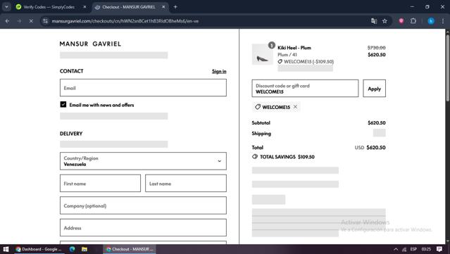 Mansur Gavriel checkout page showing Mansur Gavriel promo code box | Screenshot taken by SimplyCodes community member on Sep 12, 2025