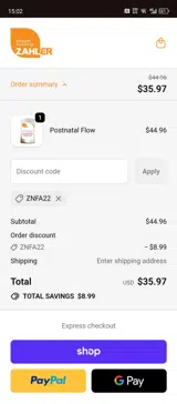 ZNFA22 coupon verification screenshot
