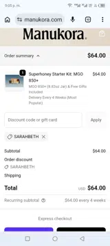 Sarahbeth coupon verification screenshot